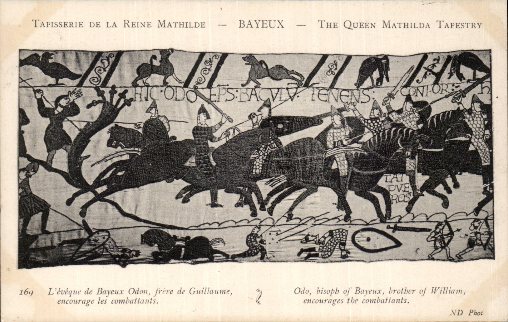 CPA Bayeux Tapisserie de la Reine Mathilde L'eveque de Bayeux Odon frere de Guillaume encourage les combattants