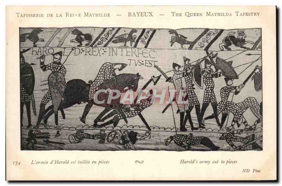 CPA Bayeux Tapisserie de la Reine Mathilde L'armee d'Harold est taillee en pieces