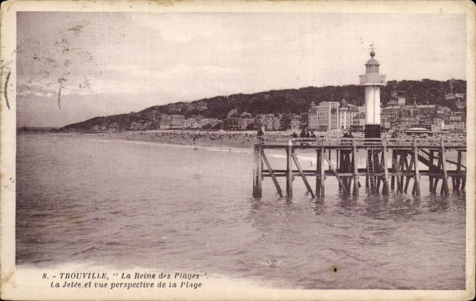 CPA Trouville La reine des plages La jetee et vue perspective de la plage Lighthouse Phare