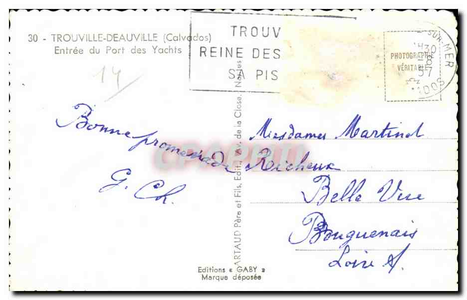CPSM Trouville entree du port des yachts — Verso