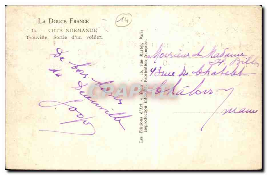CPA Trouville Sortie d'un voilier — Verso