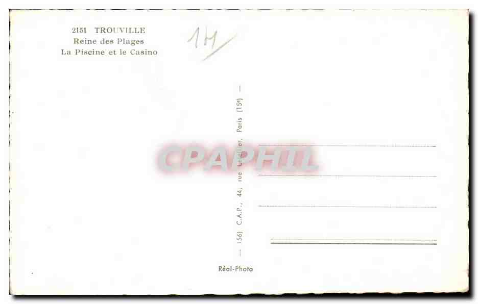 CPSM Trouville Reine des plages La piscine et le casino — Verso