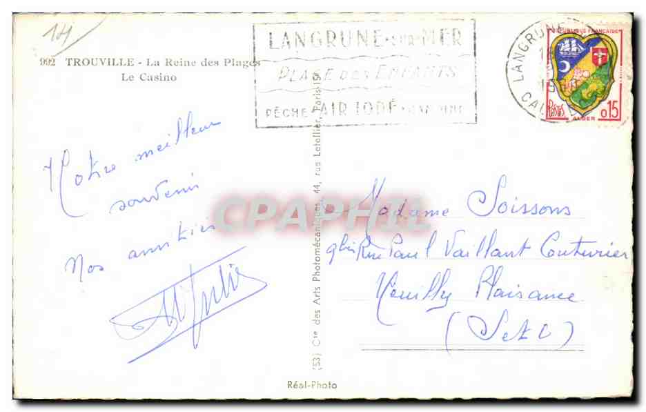CPSM Trouville La reine des plages Le casino — Rückseite