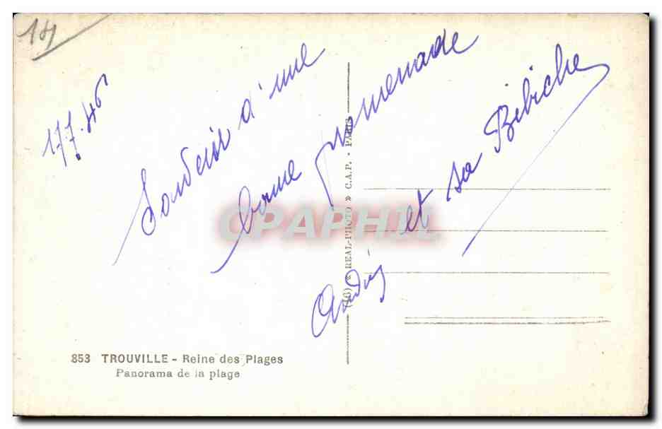 Trouville - Königin der Strände — Panorama der Strandpromenade — Verlag C.A.P. Nr. 853 — Rückseite