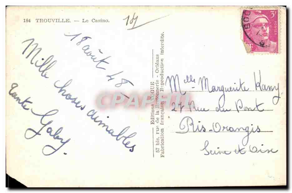 CPSM Trouville Le casino — Verso