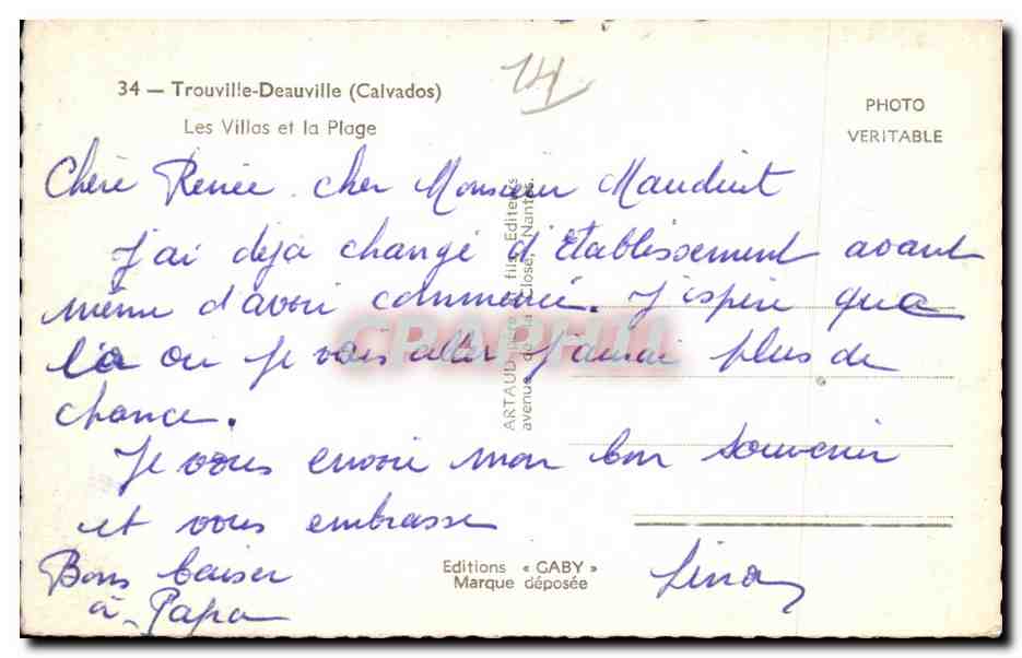CPSM Trouville Deauville Les villas et la plage — Verso