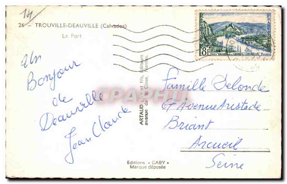 Port de Trouville-Deauville — vue avec voiliers — Éditions Caby — Rückseite