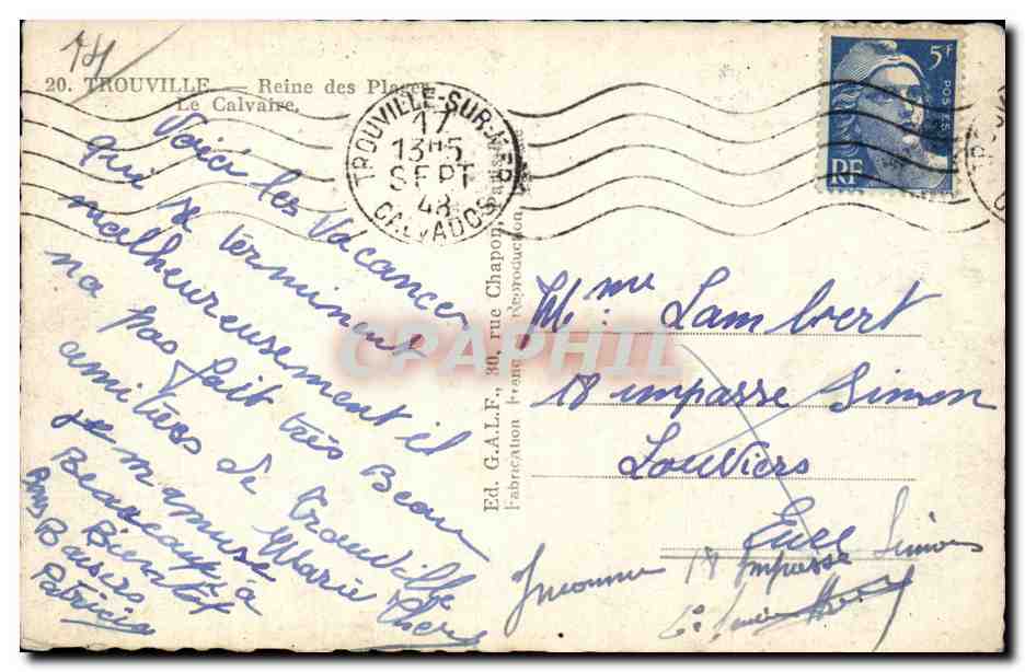 CPSM Trouville La reine des plages Le calvaire — Verso