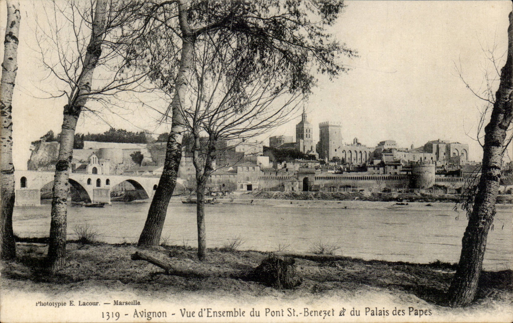 CPA Avignon Vue d'ensemble du pont St Benezet et du palais des papes