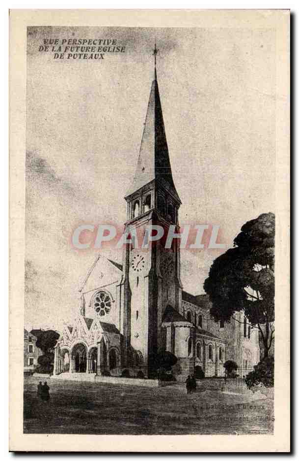 CPA Vue perspective de la future eglise de Puteaux