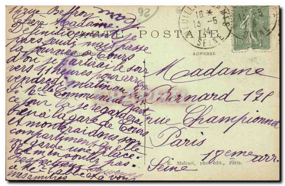 CPA Neuilly sur Seine Le rocher du chateau de St James — Rückseite