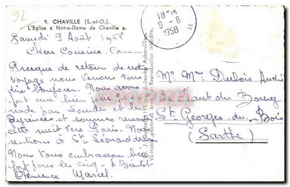 CPSM Chaville Eglise Notre Dame de Chaville — Rückseite