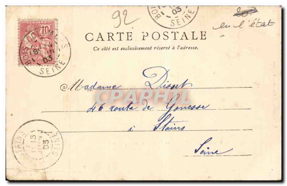 CPA Bois Colombes Rue des Aubepines — Rückseite