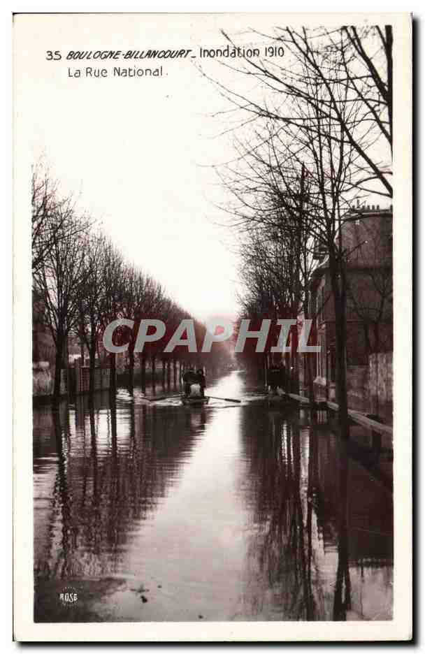 CPA Boulogne Billancourt Inondation 1910 La rue National