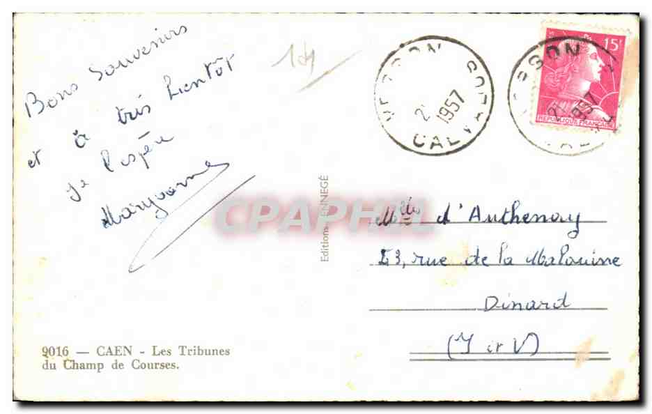 CPA Caen Les tribunes du champ de courses — Verso