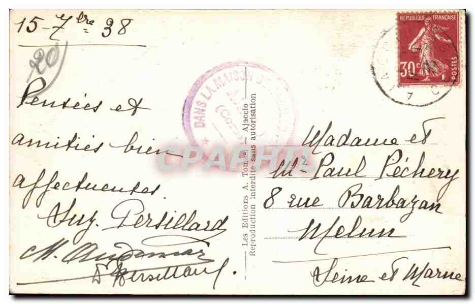 Corse - Corsica - Ajaccio - La Maison de Napoleon I - - CPA  — Rückseite
