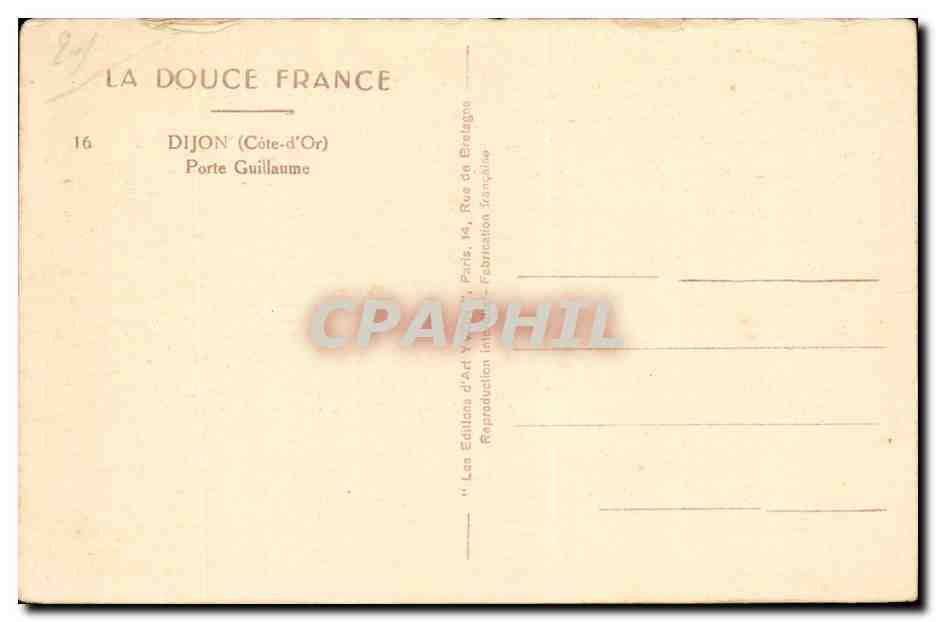 Dijon - Yvon - Porte Guillaume - CPA - CPA  — Rückseite