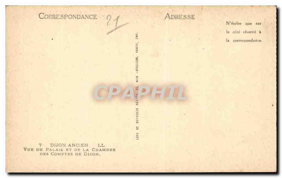 Dijon Ancien - Vue du Palais et de la Chambre des Comptes de Dijon - CPA  — Rückseite