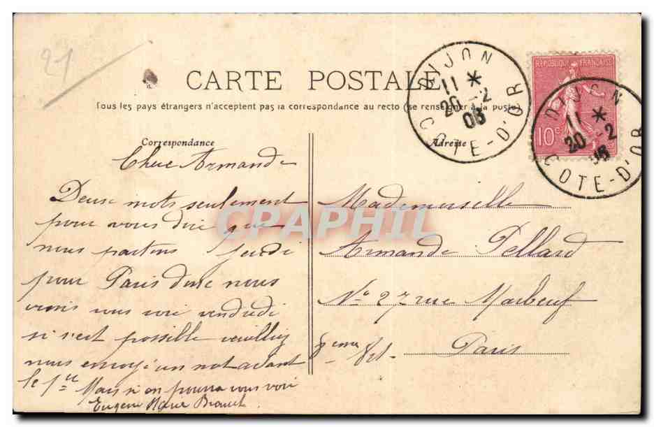 Dijon - La Prefecture - CPA  — Rückseite
