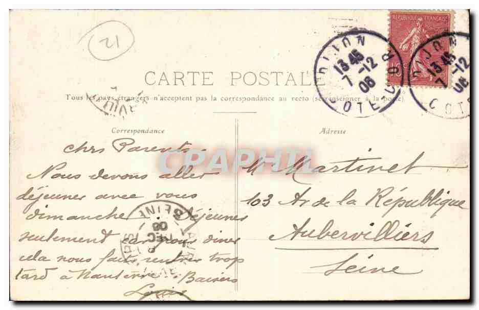 Dijon - Palais de Justice - CPA  — Verso