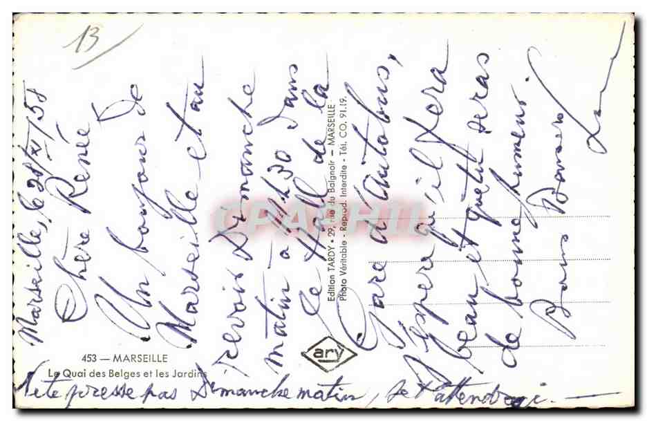Marseille - Le Quai des Belges et les Jardins - CPA  — Verso
