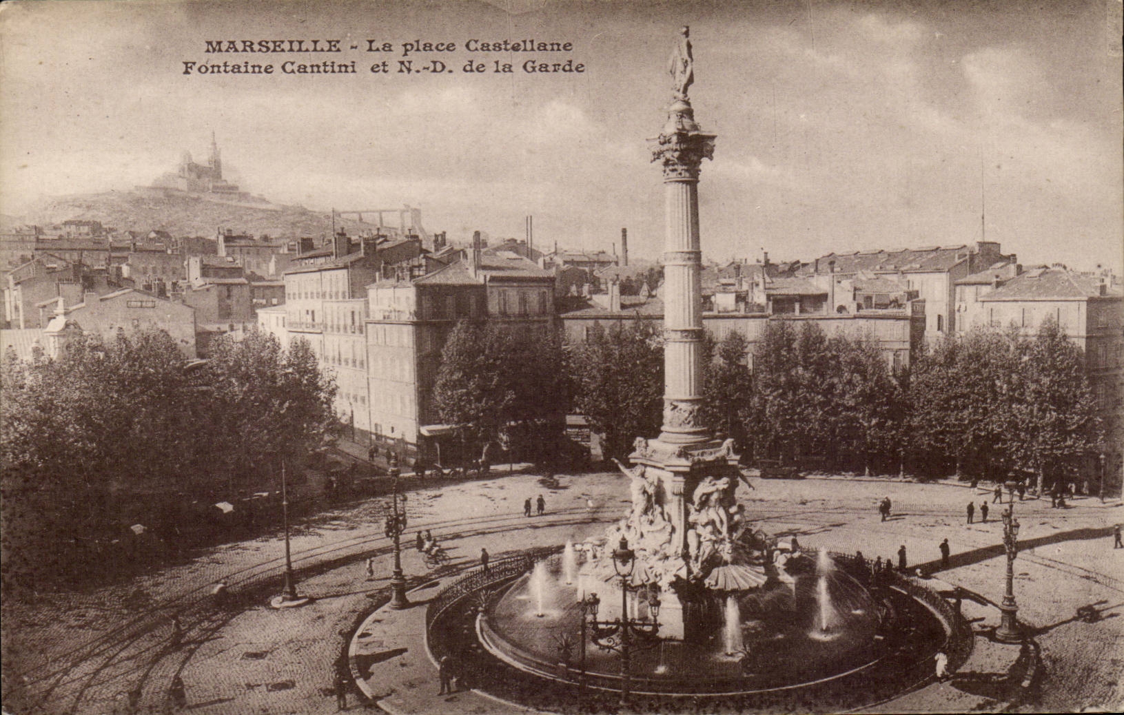 Marseille - La Place Castellanc - Fontaine Cantini - Notre Dame de la Garde - CPA 