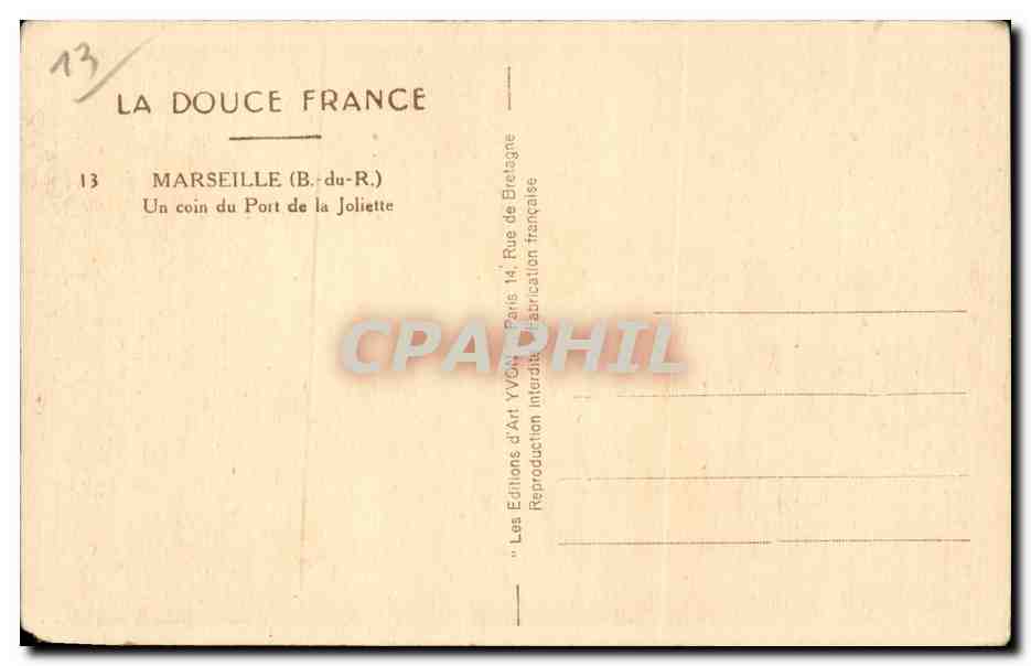 Marseille - Un Coin du Port de la Joliette - Yvon - CPA  — Rückseite