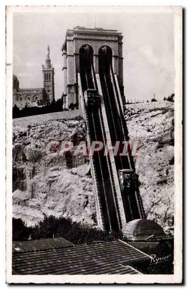 Marseille - Basilique et Ascenseur de Notre Dame de la Garde - CPA - 