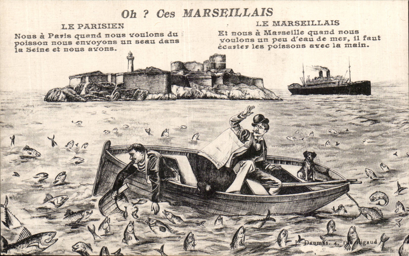 Marseille - Oh? Ces Marseillais - Humour - Pecheur - La Peche - fish - fishing - chien - dog - CPA 