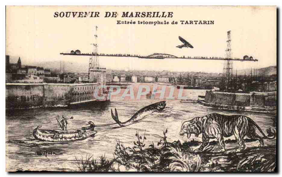 Marseille - Souvenir Entree Triomphale de Tartarin - tigre - tiger - poisson - fish - CPA 