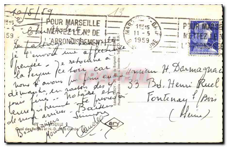 Marseille - Quai des Belges et Notre Dame de la Garde - CPA  — Rückseite