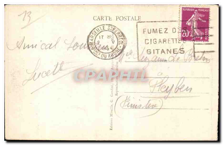 Marseille - La Cannebiere - CPA  — Verso