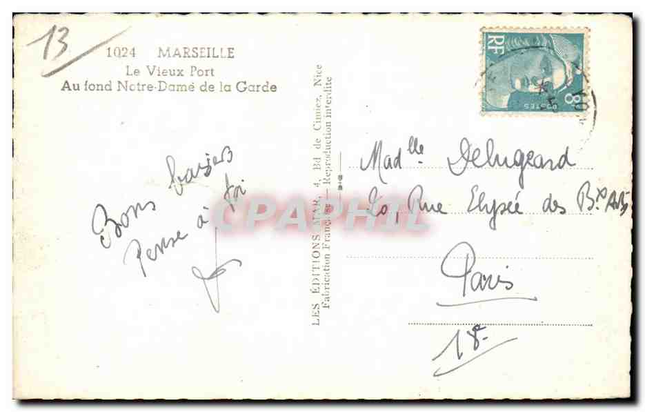 Marseille - Le Vieux Port - Notre Dame de la Garde - CPA  — Rückseite