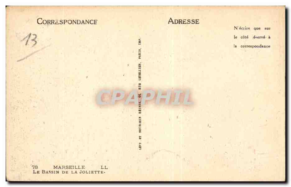 Marseille - Le Bassin de la Joliette - CPA  — Verso