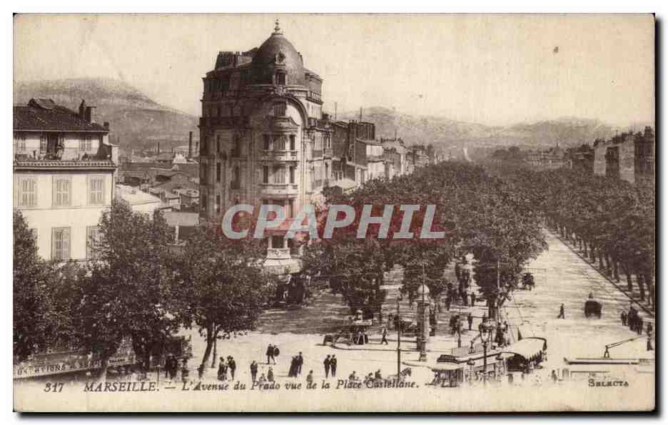 Marseille - L'Avenue du Prado vue de la Place Castellane - CPA 