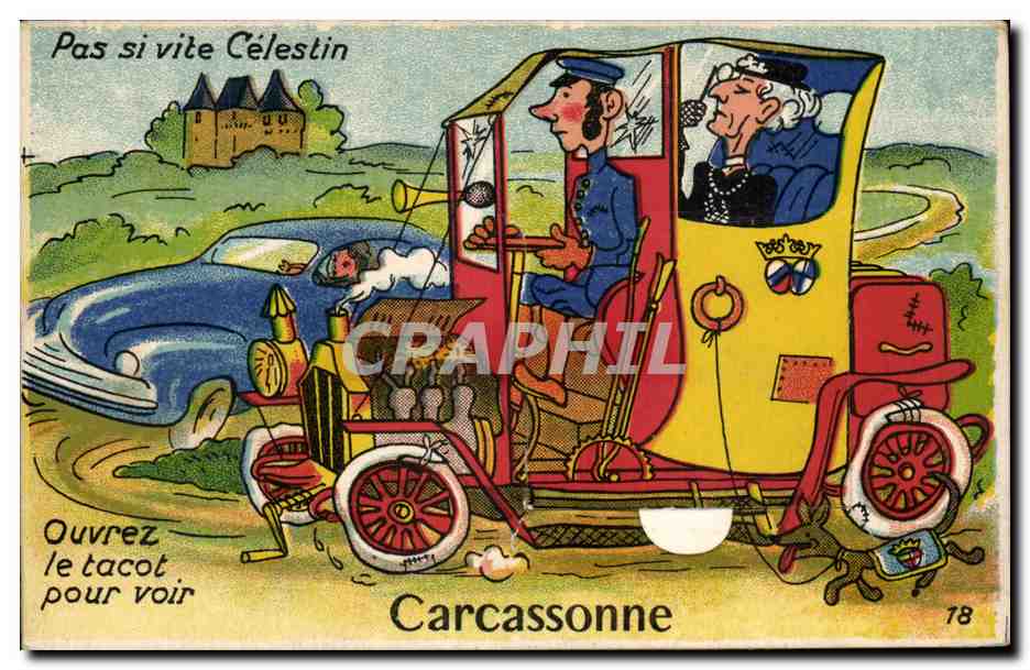 CARTE SYSTEME Carcassone - Humour - Illustration - Pas si vite Celestin - CPA 