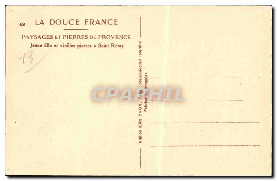 Jeune fille et vieilles pierres à Saint-Rémy — Édition d'Art YVON, Paris, n°42 — Verso