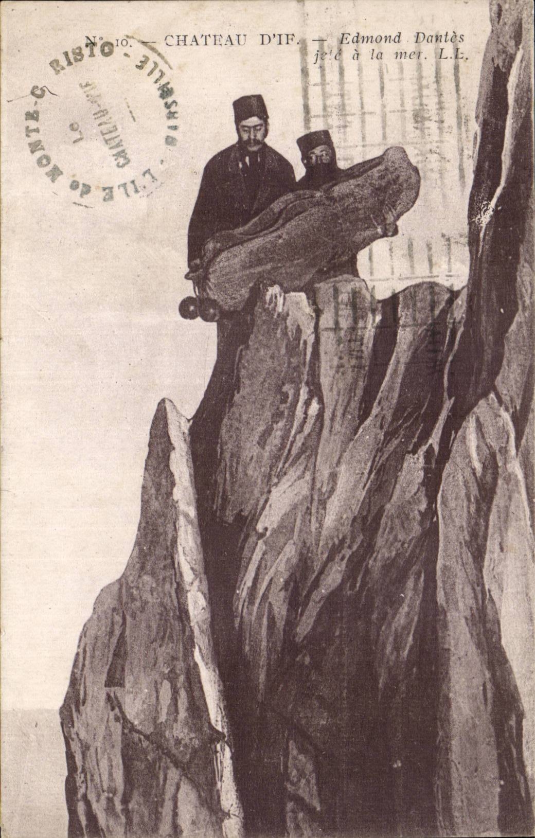 Chateau d'If - Illustration - Edmond Dantes jete a la mer - CPA 