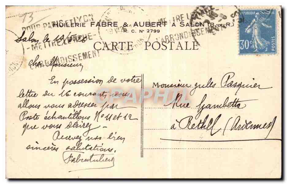 Pres Salon - Une Plaine d'Oliviers - Le Vieux Chateau de Salon - CPA  — Rückseite