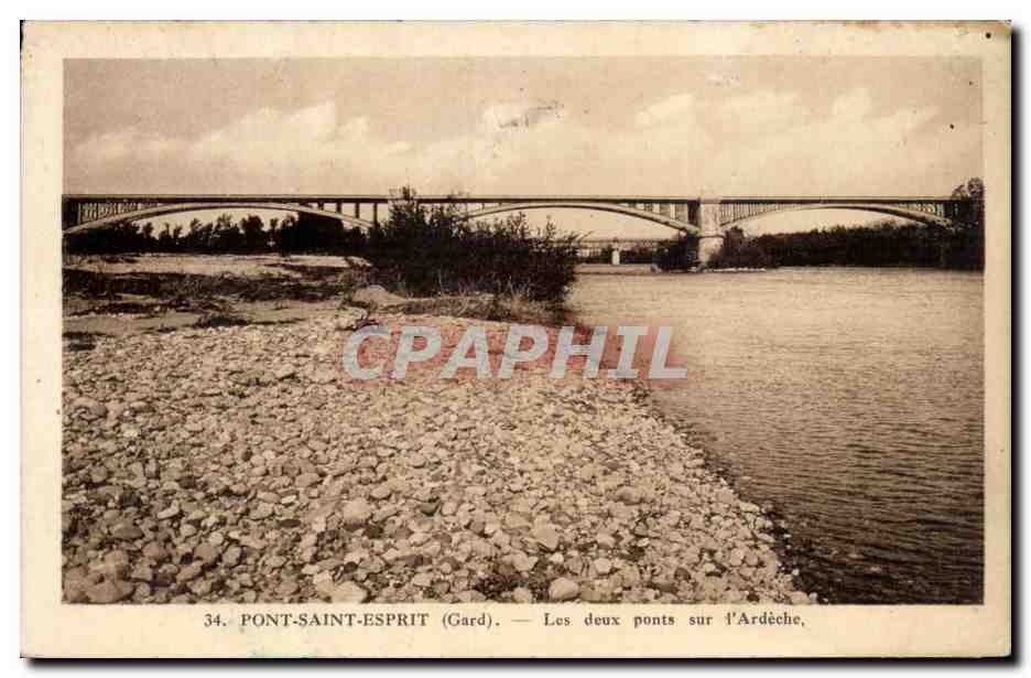 Pont Saint Esprit - Les deux Pont sur l'Ardeche - CPA 