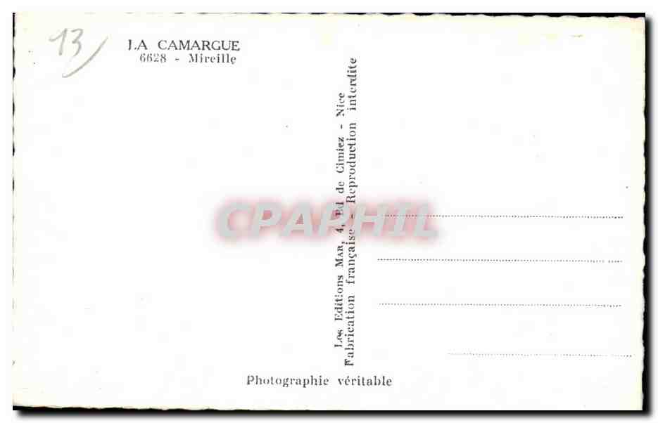 Folklore - Costumes - La Camargue - Femme - Mireille - CPSM — Rückseite