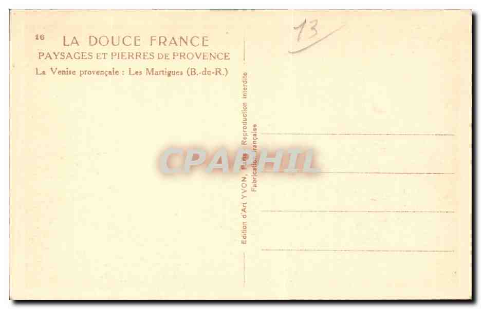 Les Martigues (B.-du-R.) — Venise provençale — Édition d'Art YVON, France — Verso