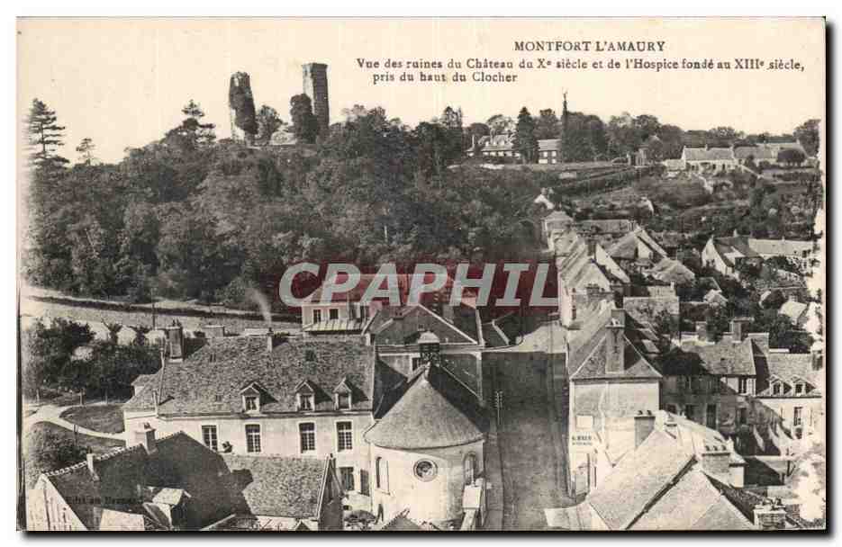 Montfort-l'Amaury — Vue des ruines du château du Xe siècle et de l'hospice fondé au XIIIe siècle, pris du haut du clocher