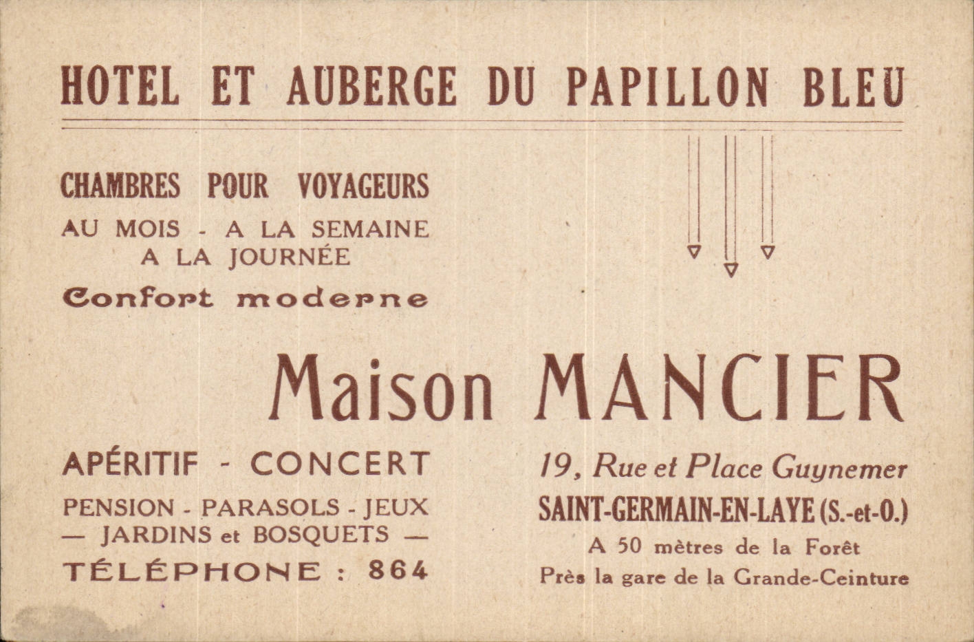Saint Germain en Laye - Hotel et Auberge du Papillon Bleu - 19 rue et Place Guynemer - 