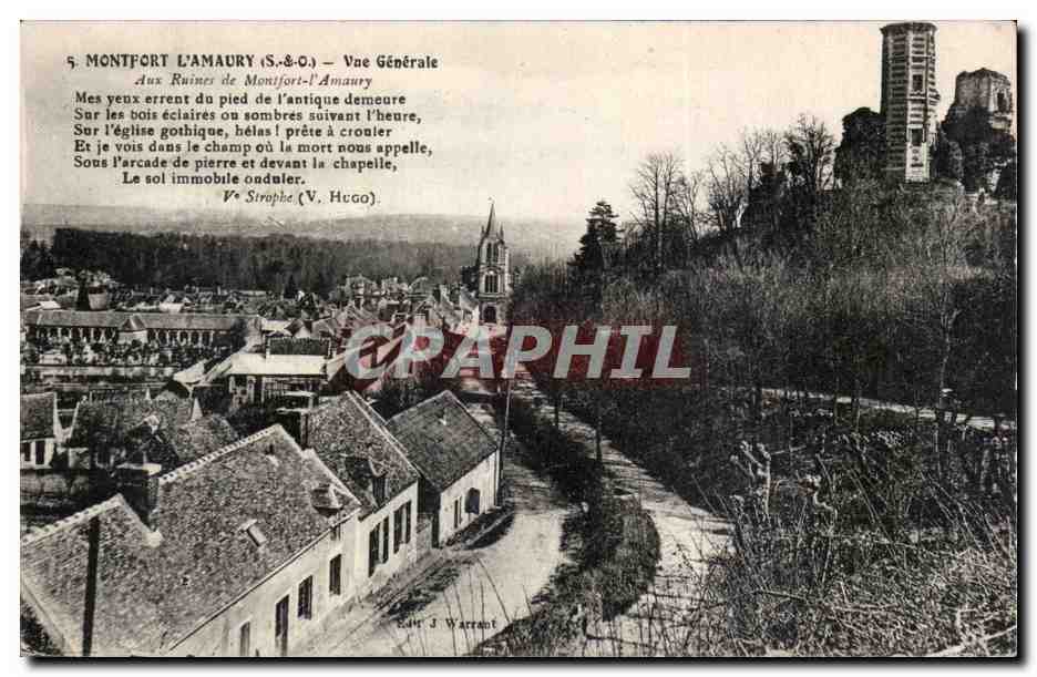 Montfort-l'Amaury (S.&O.) — Vista Generale — Alle Ruine di Montfort-l'Amaury — Editore J. Warrant