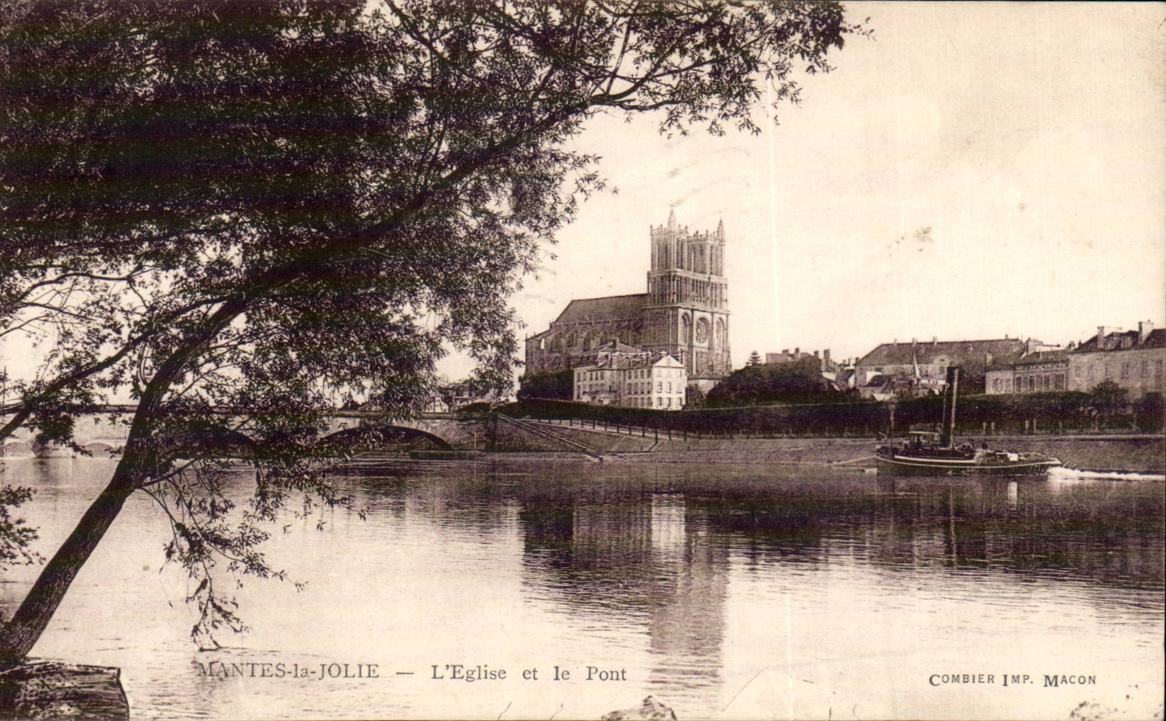 MANTES-la-JOLIE — L'Église et le Pont — Combier Imp. Macon