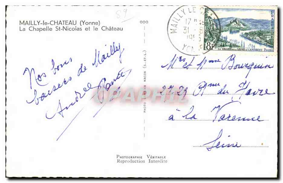 Mailly le Chateau - La Chapelle St Nicolas et le Chateau - CPA  — Verso