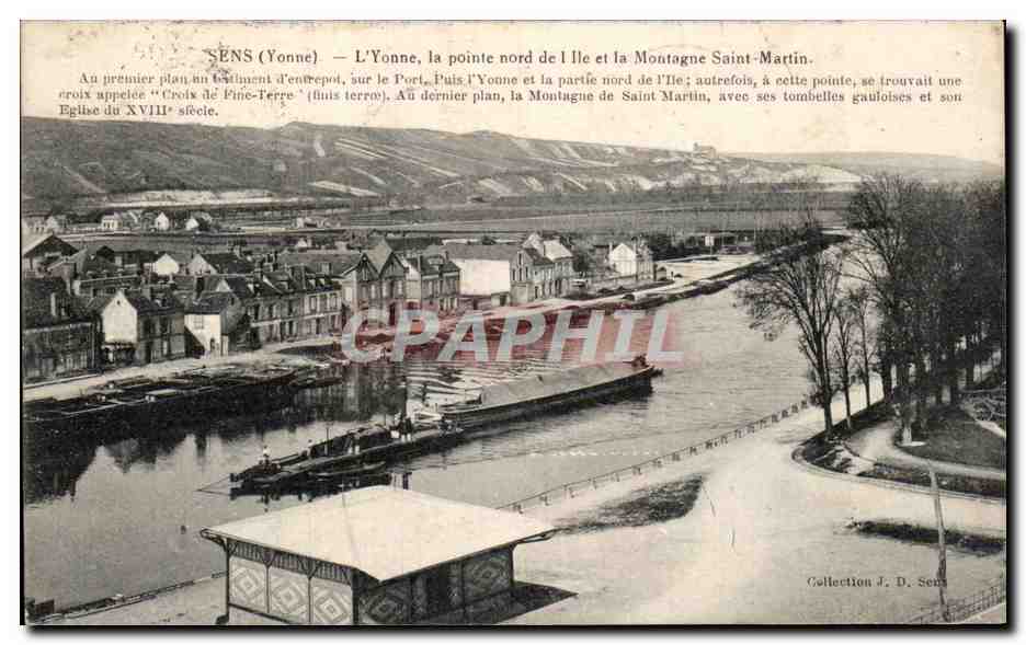 Sens (Yonne) — Die Yonne, die nördliche Spitze der Insel und der Mont Saint-Martin — Sammlung J. D. Sens