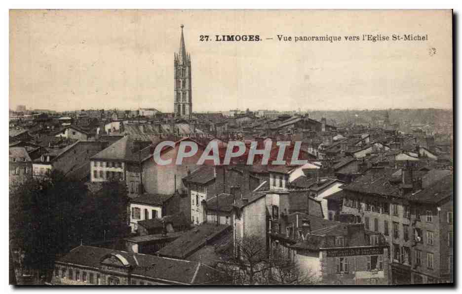 Limoges — Vue panoramique vers l'Église St-Michel — Éditeur inconnu, n° 27