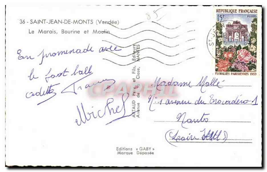 CPSM Saint Jean de Monts Le marais Bourine et moulin (ane donkey) — Rückseite